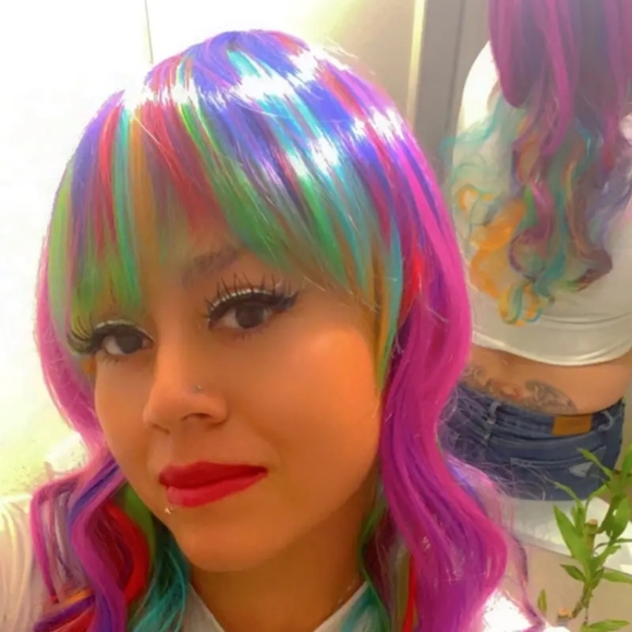 Long Rainbow Curly Wig - Perfect for Cosplay, Prom, and Anime Fans  Durability. - Picture 10 of 15